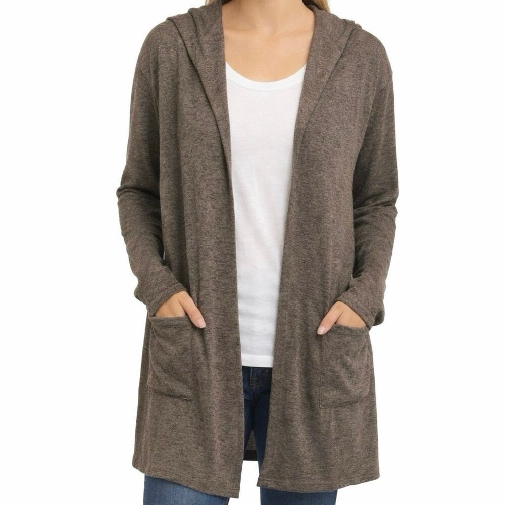 Freeloader Open‎ Front Hooded Cardigan with Pockets Lightweight Longline Layer